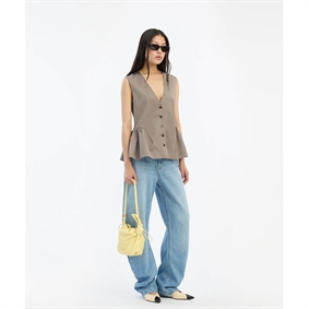 Rotate Draped Barrel Leg Jeans, Light Blue Denim 